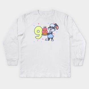 I am 9 with bunny - girl birthday 9 years old Kids Long Sleeve T-Shirt